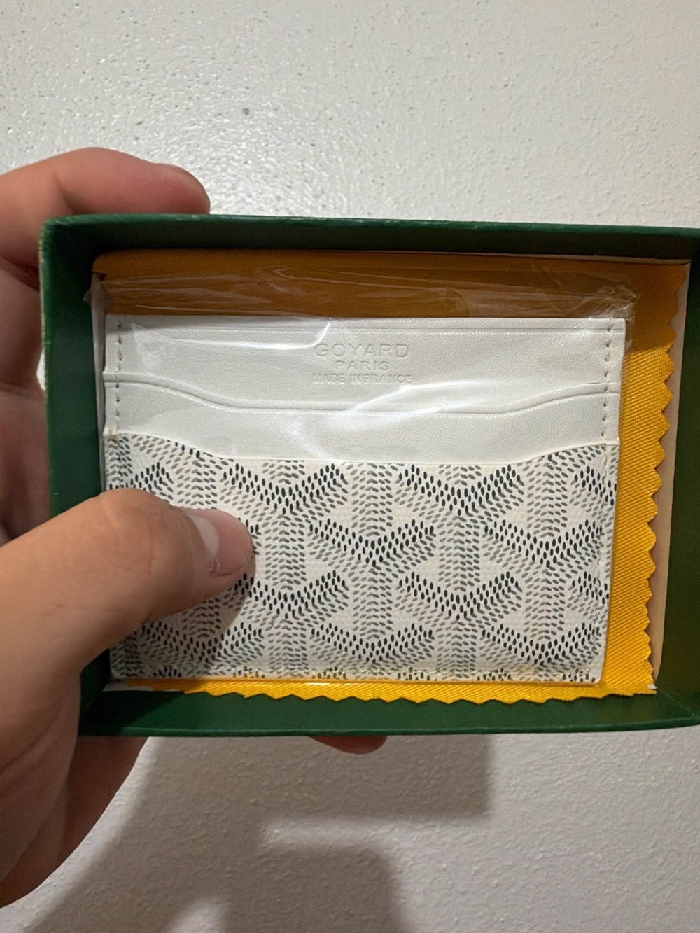 Goyard White and Gray Goyardine Card Holder with White Leather Trim